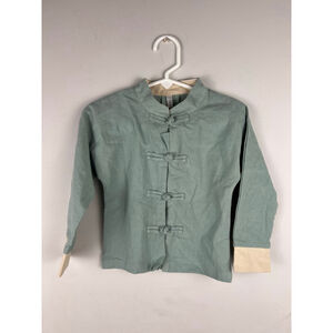 Future Kids Size 2/3 Hanfu Style Jacket Sage Green Beige Cuffs 100% Cotton Frog